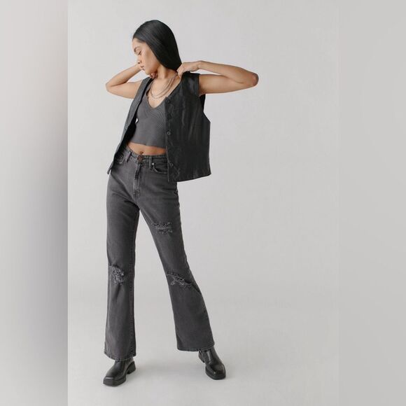 Urban Outfitters Jeans High Rise BDG Flare Black Distressed 28 - Picture 3 of 12